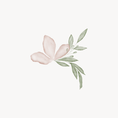 Ilustração minimalista de flor rosa claro com folhas verde-acinzentadas