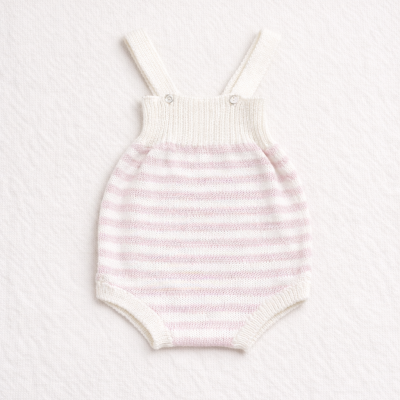 Body de bebé riscas rosa e branco em malha com alças e botões