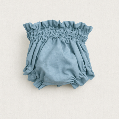 Cueca bombazine azul claro para bebé com cintura elástica franzida
