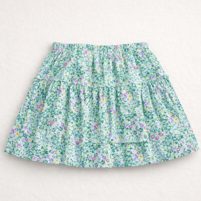 Saia floral curta em tecido leve com cós elástico