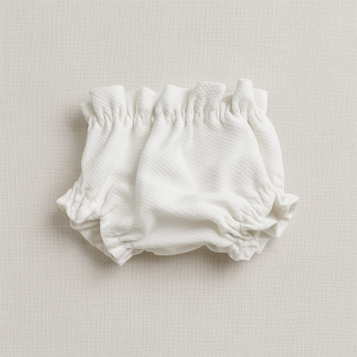 Fralda de tecido branco com elástico nas bordas sobre fundo branco