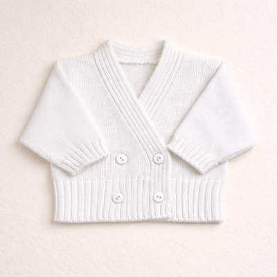 Casaco de malha branco para bebé com botões brancos