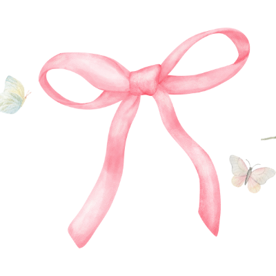 Laço rosa com borboletas e flores pequenas cor-de-rosa