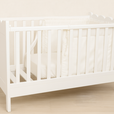 Berço branco de madeira para bebé com proteção acolchoada