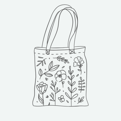 Mala tote branca com padrão floral preto