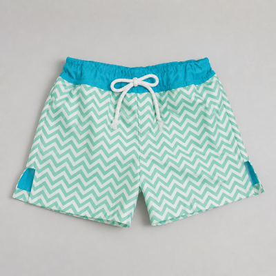 Calções de banho azul turquesa com padrão zig-zag