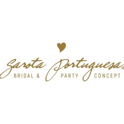 Logótipo Garota Portuguesa com texto dourado e coração