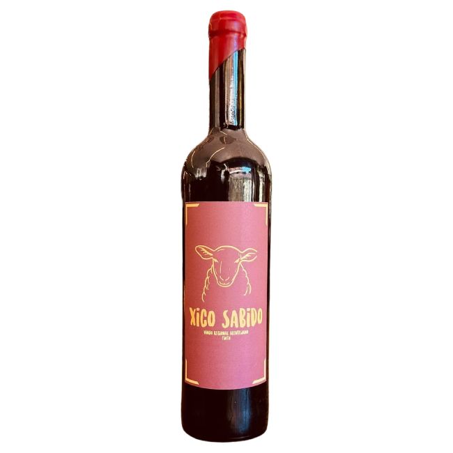 Vinho Tinto Xico Sabido "É P'ra Já!" Garrafa de vinho com rótulo rosa e desenho de ovelha