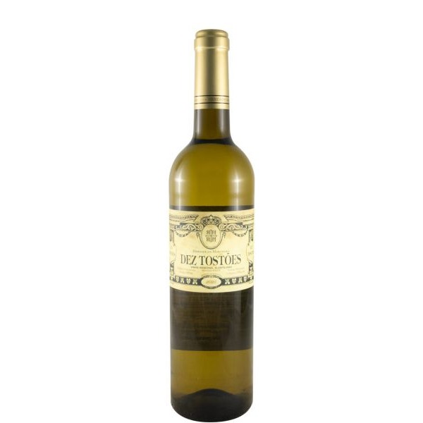 Herdade da Maroteira Dez Tostões branco 2025 Garrafa de vinho branco Dez Tostões com rótulo creme e preto e tampa dourada