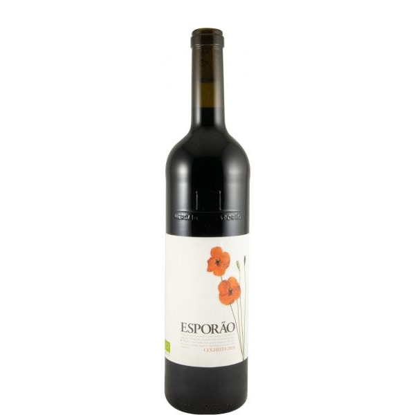 Esporão Colheita biológico tinto 2024 Garrafa de vinho Esporão com rótulo branco e flores vermelhas