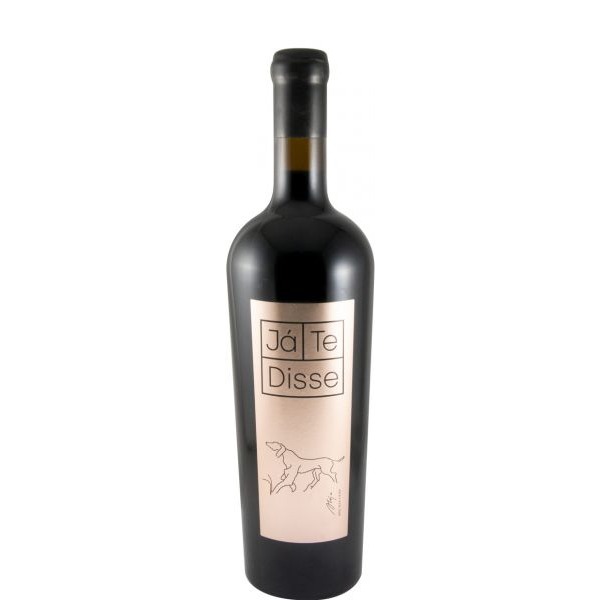 Já Te Disse Syrah Grande Reserva tinto 2022 Garrafa de vinho com rótulo rosa claro e desenho de cão