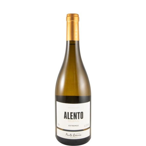 Alento Reserva branco 2023 Garrafa de vinho branco Alento Reserva com rótulo branco e tampa dourada