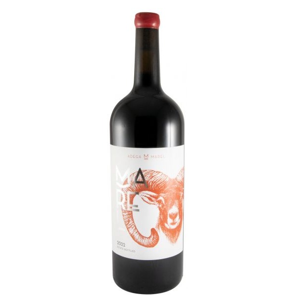 Marel tinto 1,5L 2022 Garrafa de vinho com rótulo branco e desenho laranja de carneiro