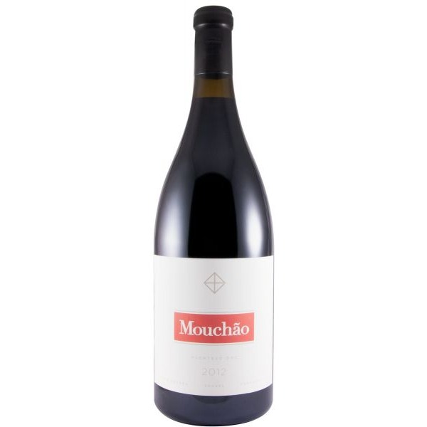 Mouchão tinto 3L 2012 Garrafa de vinho tinto Mouchão com rótulo branco e texto vermelho