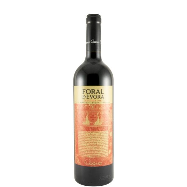 Foral de Évora tinto 2019 Garrafa de vinho tinto Foral de Évora com rótulo bege e vermelho