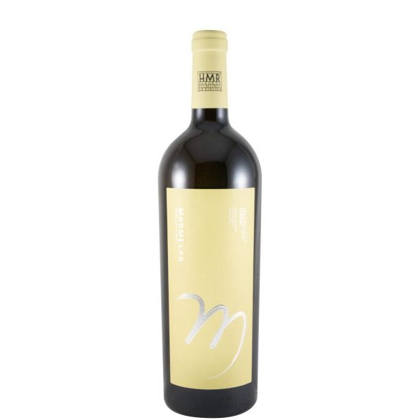 Marmelar branco 2023 Garrafa de vinho marmelar com rótulo amarelo claro e tampa creme