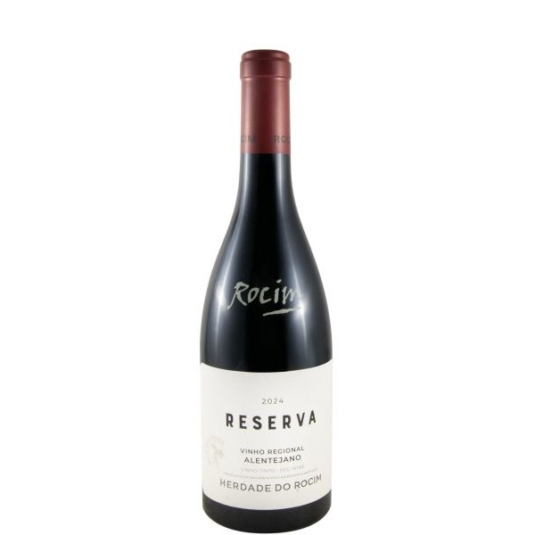 Herdade do Rocim Reserva tinto 2024 Garrafa de vinho tinto Reserva de Alentejo com rótulo branco e cápsula castanha