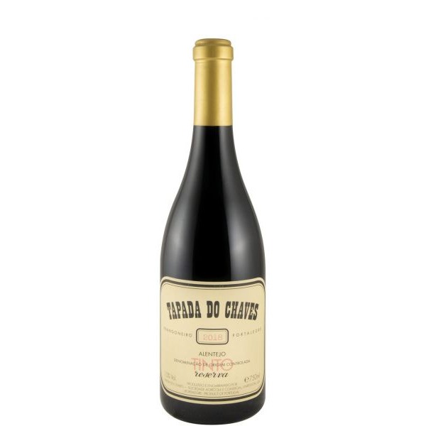 Tapada do Chaves Reserva tinto 2018 Garrafa de vinho tinto TAPADA DO CHAVES com rótulo creme e rolha dourada