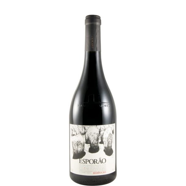 Esporão Reserva biológico tinto 2021 Garrafa de vinho tinto ESPORÃO RESERVA 2012 com rótulo branco e ilustração em preto