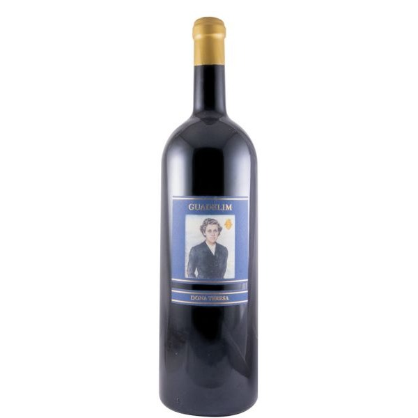 Guadelim Dona Teresa Grande Reserva tinto 1,5L 2015 Garrafa de vinho tinto com rótulo azul e tampa dourada