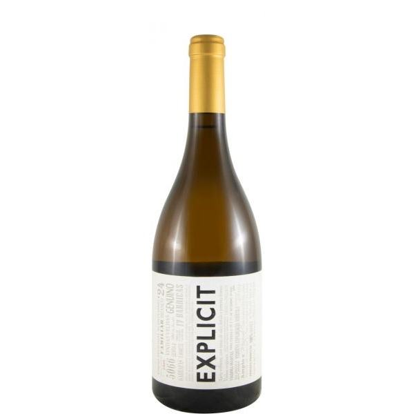 Explicit branco 2024 Garrafa de vinho com rótulo branco e texto EXPLICIT