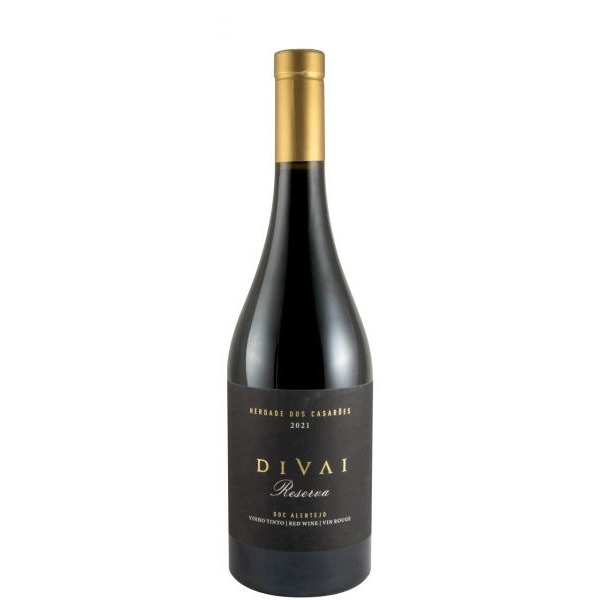 DIVAI Reserva tinto 2021 Garrafa de vinho tinto com rótulo preto e texto dourado