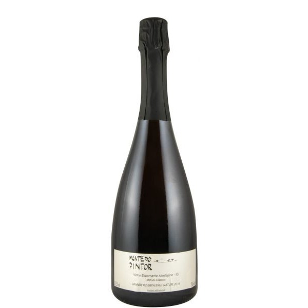 Espumante Monte do Pintor Grande Reserva Bruto Natural 2016 Garrafas de vinho espumante Monte do Pintor com rótulo branco e texto preto