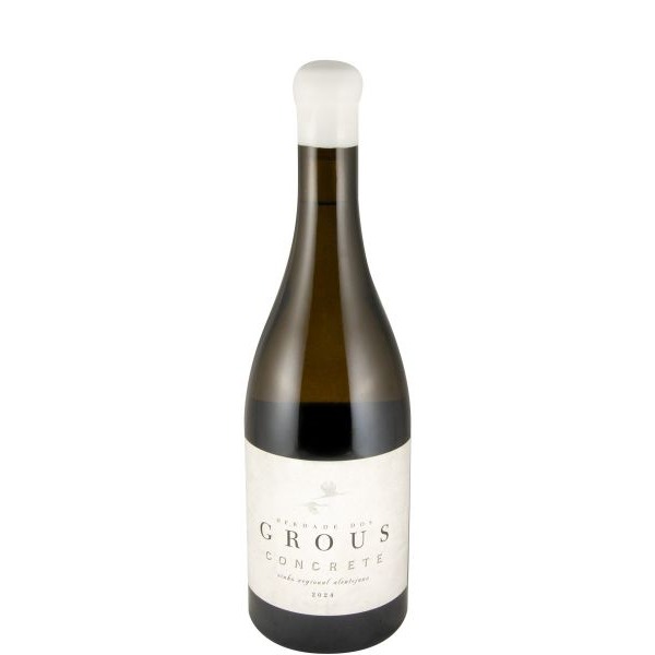 Herdade dos Grous Concrete branco 2024 Garrafa de vinho branco Gerarde del Grous Concrete com rótulo branco