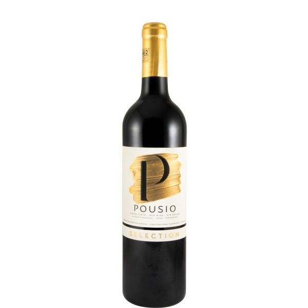 Pousio Selection tinto 2022 Garrafa de vinho tinto Pousio Selection com rótulo branco e dourado