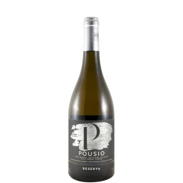 Pousio Reserva branco 2024 Garrafa de vinho branco Pousio Reserva com rótulo preto e prata