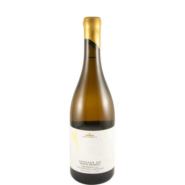 Herdade do Monte Branco Curtimenta Edição Limitada branco 2022 Garrafa de vinho branco Herdade do Monte Branco com rótulo branco e rolha dourada