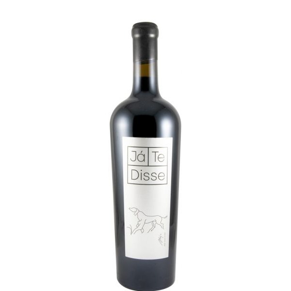 Já Te Disse Petit Verdot Grande Reserva tinto 2021 Garrafa de vinho com rótulo branco e texto Já Te Disse e desenho de cão