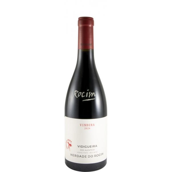 Herdade do Rocim tinto 2024 Garrafa de vinho tinto da Herdade do Rocim com rótulo branco e cápsula vermelha