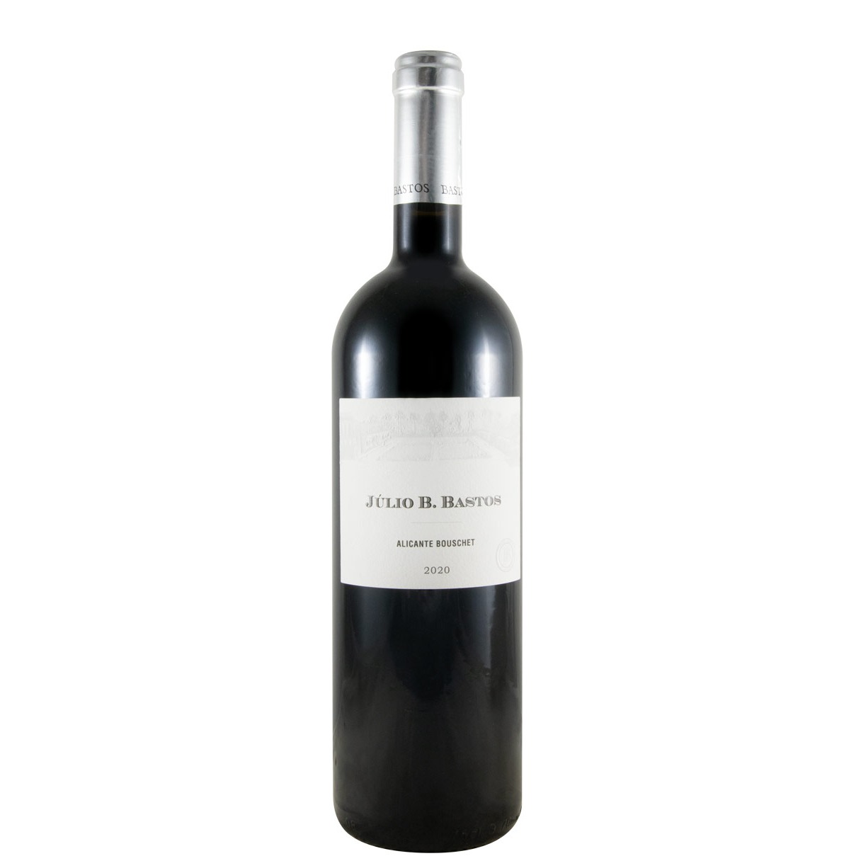 Júlio B. Bastos Alicante Bouschet Grande Reserva tinto 2020 Garrafa de vinho tinto Júlio B. Bastos Alicante Bouschet 2020 com rótulo branco