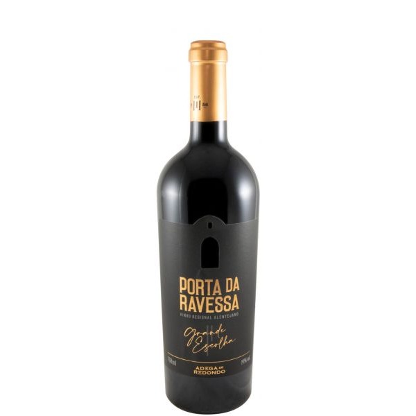 Porta da Ravessa Grande Escolha tinto 2018 Garrafa de vinho tinto com rótulo preto e texto dourado