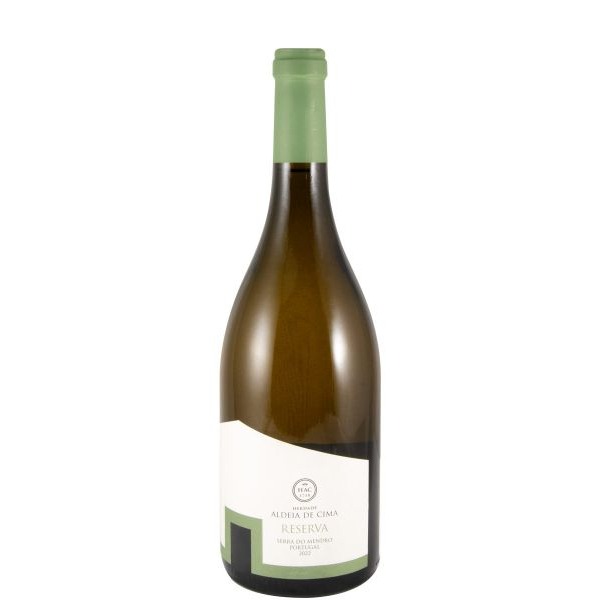 Herdade Aldeia de Cima Reserva branco 2022 Garrafa de vinho branco com rótulo branco e verde