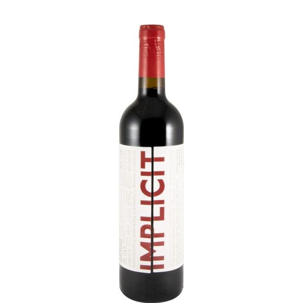 Implicit tinto 2022 Garrafa de vinho tinto com rótulo branco e texto vermelho IMPLICIT