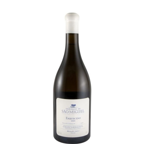 Herdade de São Miguel Esquecido branco 2023 Garrafa de vinho tinto Herdade de São Miguel com rótulo branco e tampa branca