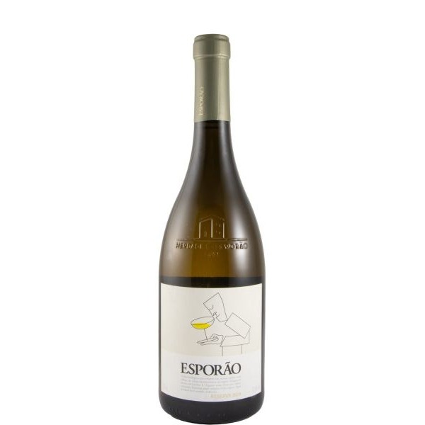 Esporão Reserva biológico branco 2024 Garrafa de vinho branco Esporão com rótulo branco e cápsula dourada
