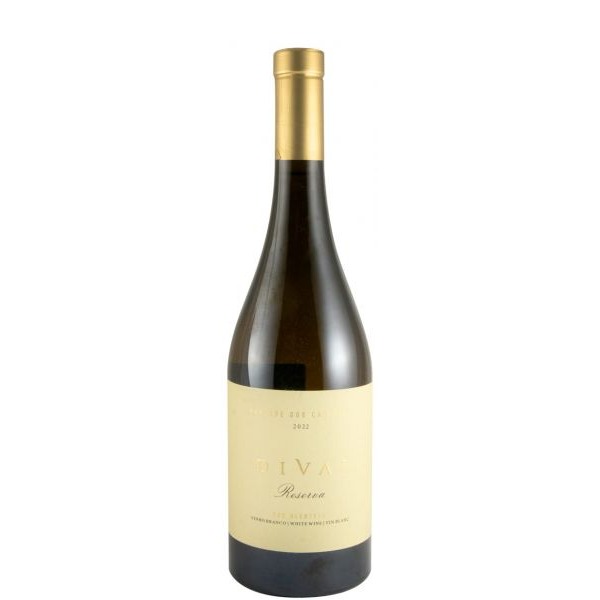 DIVAI Reserva branco 2022 Garrafa de vinho DIVA Reserva 2022 com rótulo creme e tampa dourada