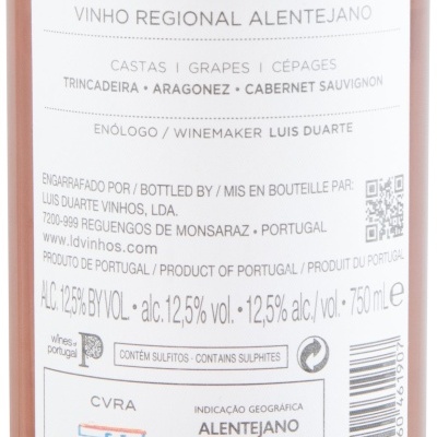 Rótulo vinho rosé Artefacto 2022, Vinho Regional Alentejano, castas Trincadeira, Aragonez e Cabernet Sauvignon, 12,5% álcool, 750 ml
