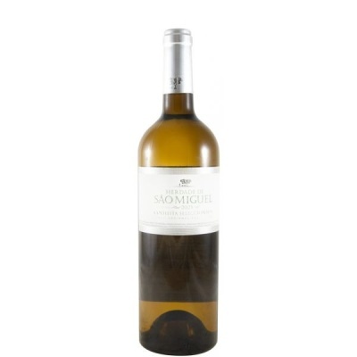Garrafa de vinho branco Herdade de São Miguel 2021 com rótulo branco e tampa prateada