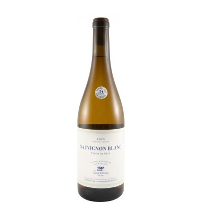 Garrafa de vinho branco Sauvignon Blanc 2021 da Casa Relvas com selo biodegradável