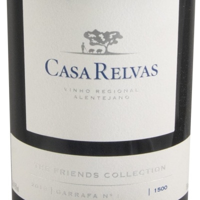 Rótulo de garrafa de vinho Casa Relvas com texto e número da garrafa