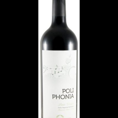 Garrafa de vinho tinto com rótulo branco e notas musicais cinza