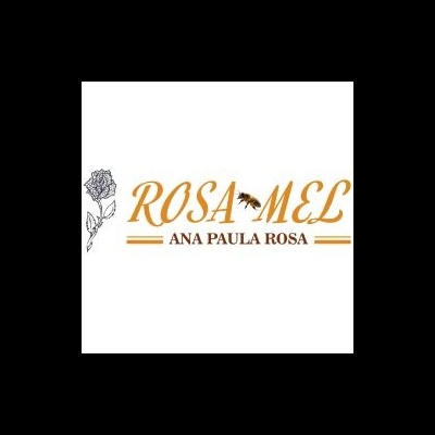 Logótipo com texto Rosa Mel e desenho de rosa e abelha