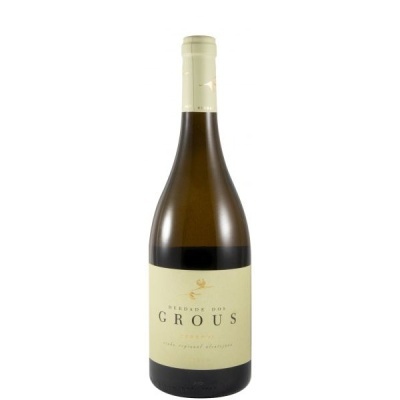 Garrafa de vinho branco Herdade dos Grous com rótulo claro