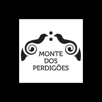 Logótipo preto com dois perdigões estilizados e texto MONTE DOS PERDIGÕES