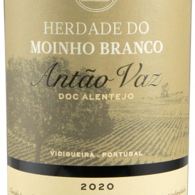 Rótulo de vinho com texto HERDADE DO MOINHO BRANCO Antão Vaz DOC ALENTEJO e ano 2020