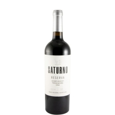 Garrafa de vinho Saturno Reserva com rótulo branco e cápsula prateada